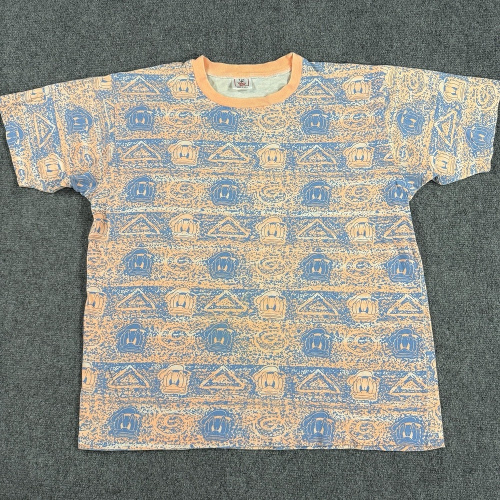 Vintage Disney Donald Duck T Shirt S/M All‎ Over Print Orange Blue 80s Rare